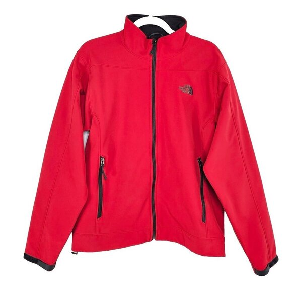 The North Face Soft Shell Jacket Red Mens Small Full Zip Fleece Lined Pockets - Picture 1 of 15